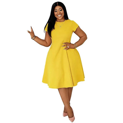 Robes grande taille L-4XL pour femmes, printemps-été, manches courtes, style urbain, décontracté, 3XL, grande taille, robe midi surdimensionnée