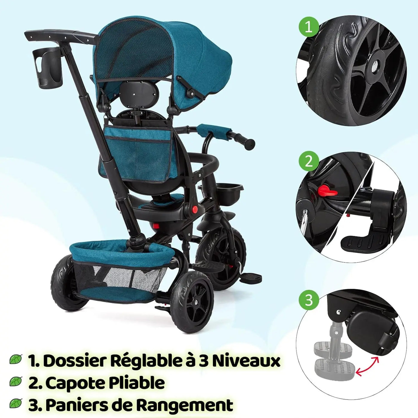 Vélo Tricycle 6 en 1 pour enfants de 10 mois à 5 ans, poussette, siège réversible, pliable.