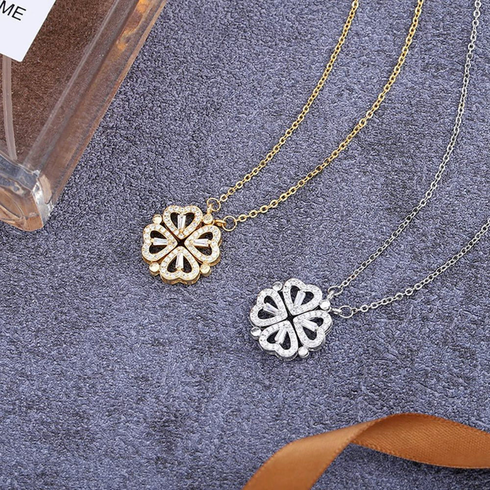 BARESY gold and silver floral clover pendant necklaces with crystals on chains stainless steel magnetic pendant necklace