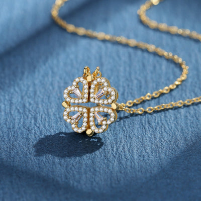 BARESY gold four leaf clover crystal pendant on delicate chain stainless steel magnetic pendant necklace