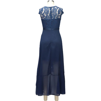 BARESY navy lace top maxi dress with chiffon skirt and fitted waist back view robe de bureau chic femme office