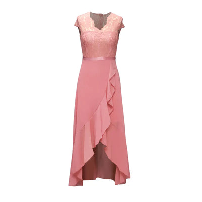 BARESY pink lace top office dress with asymmetrical ruffle skirt robe de bureau chic femme