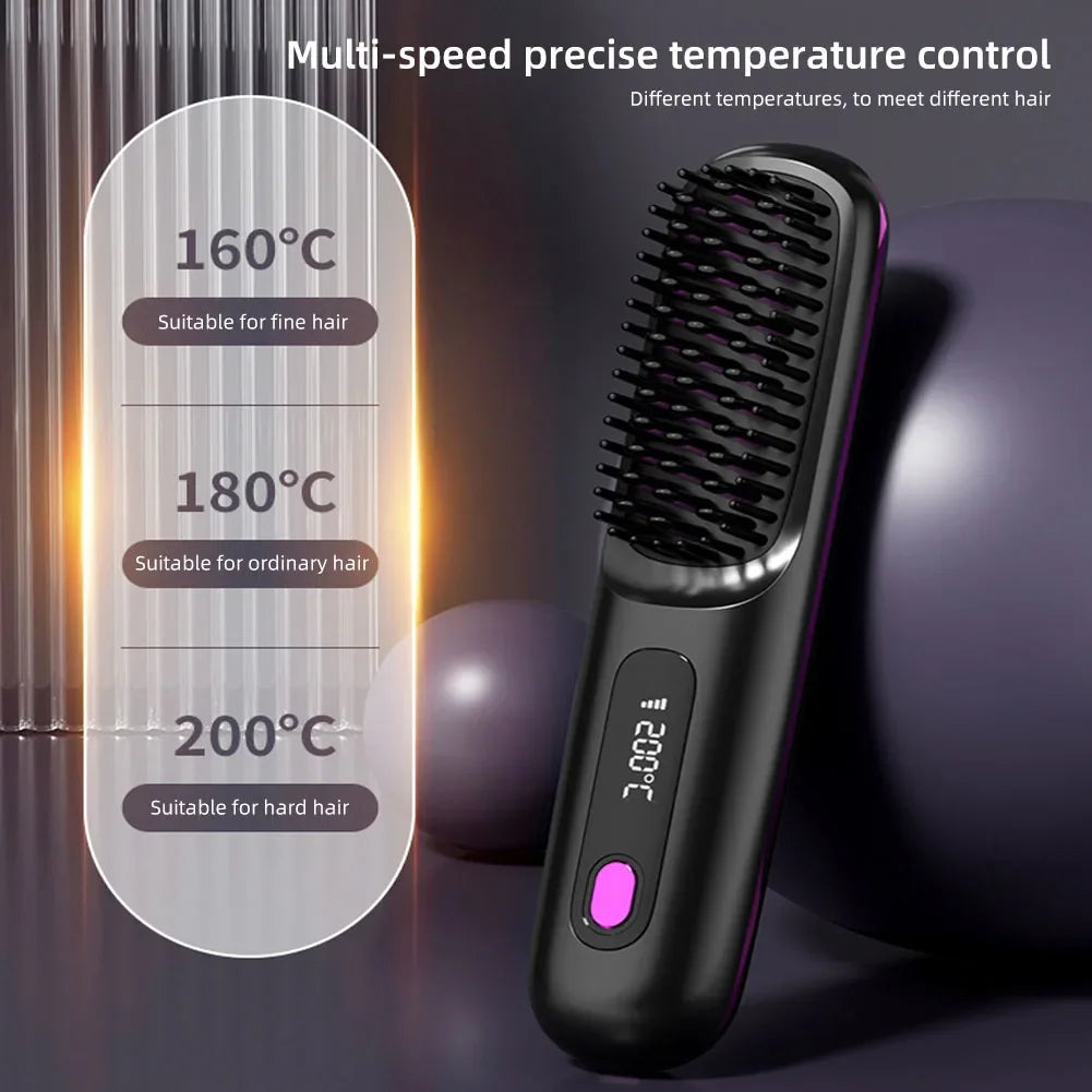 BARESY wireless hair straightener brush in black with digital display and 160C 180C 200C temperature settings