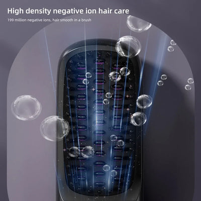 BARESY wireless hair straightener brush closeup showing ion vents and water droplets for smooth hair