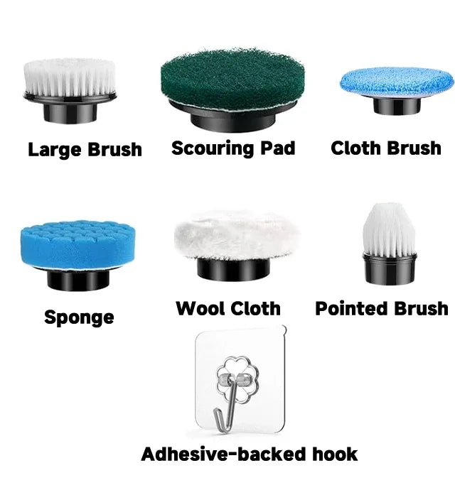 BARESY cordless electric cleaning brush kit with large brush scouring pad cloth sponge wool pointed brush