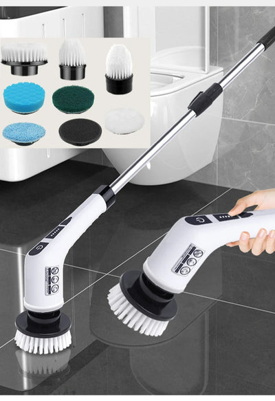 BARESY cordless electric cleaning brush with extension handle and multiple brush heads for bathroom tiles