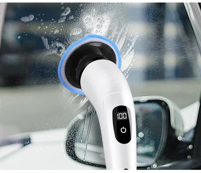 BARESY cordless electric cleaning brush white handheld with LED display and blue scrubbing pad cleaning car window