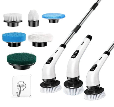 BARESY cordless electric cleaning brush kit with extendable handle and six interchangeable brush heads for home cleaning