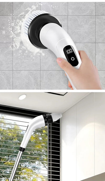 BARESY cordless electric cleaning brush handheld with digital display and extendable pole cleaning tiles and windows