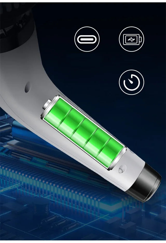 BARESY cordless electric cleaning brush handle with green battery level display and USB charging icons