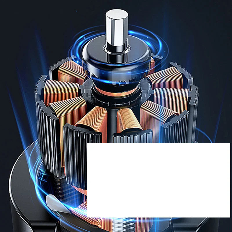 BARESY cordless electric cleaning brush internal high torque motor close up showing copper coils and rotor