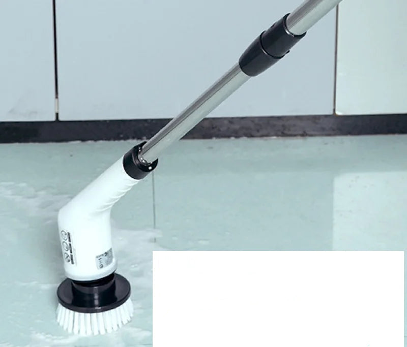 BARESY cordless electric cleaning brush with telescopic handle and rotating white brush head cleaning tiled floor