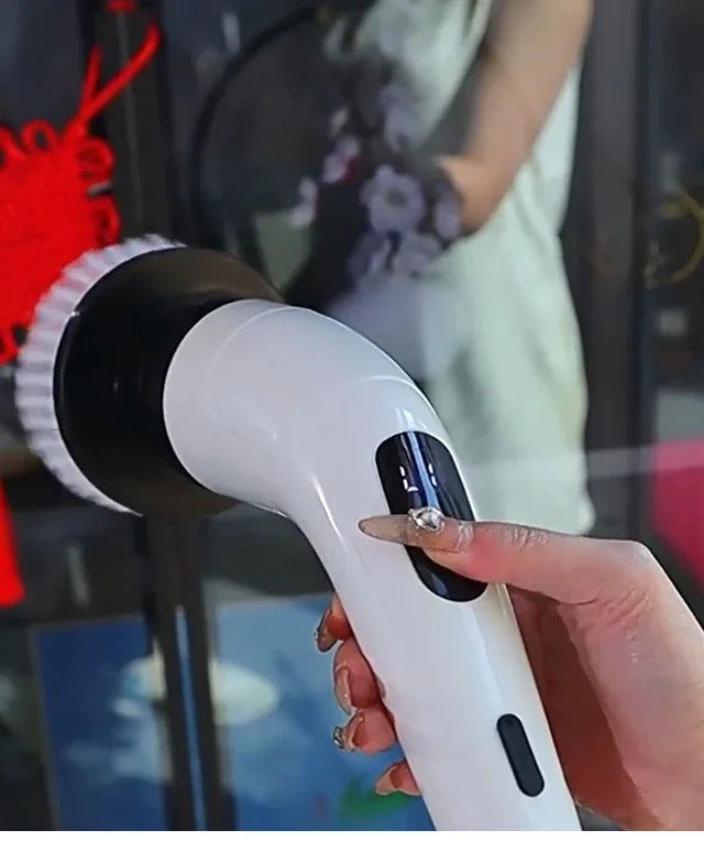 BARESY cordless electric cleaning brush handheld scrubber with round brush head and ergonomic white handle