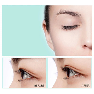 BARESY portable eyelash curler for women showing before and after closeup of curled lashes