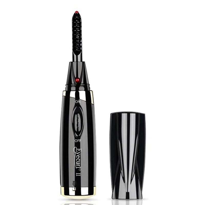 BARESY black electronic portable eyelash curler for women with glossy travel cap and brush head