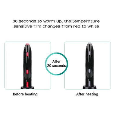 BARESY portable eyelash curler for women showing temperature film changing from red to white after heating
