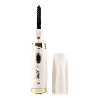 BARESY white heated electric portable eyelash curler for women with cap on off switch and LED indicator