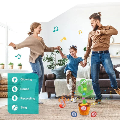 BARESY family dancing with glowing green talking cactus plush for children- Musical Santa Toy playing