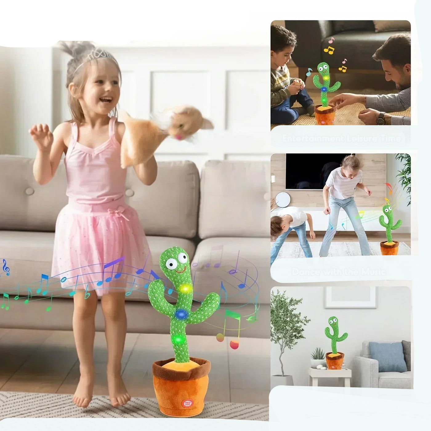 BARESY talking cactus plush for children- Musical Santa Toy dancing green cactus in pot with kids playing