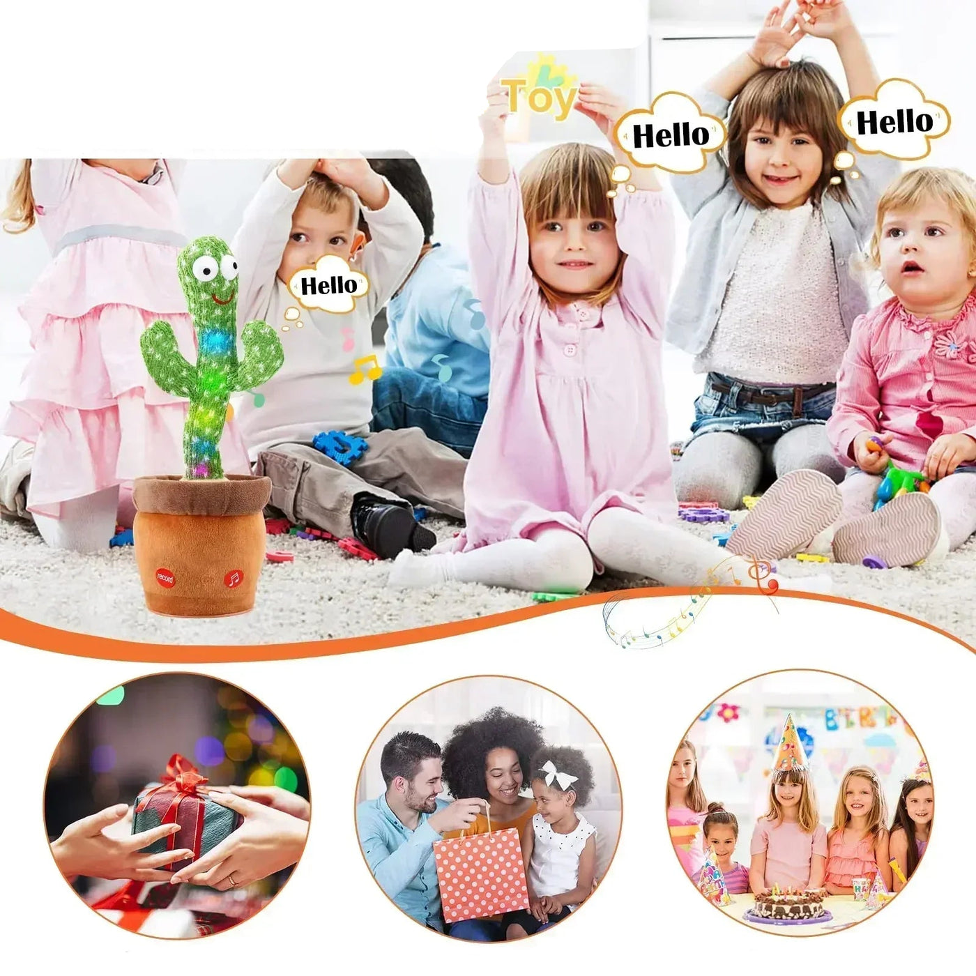 BARESY children playing with talking cactus plush for children- Musical Santa Toy green light up singing cactus in pot with kids