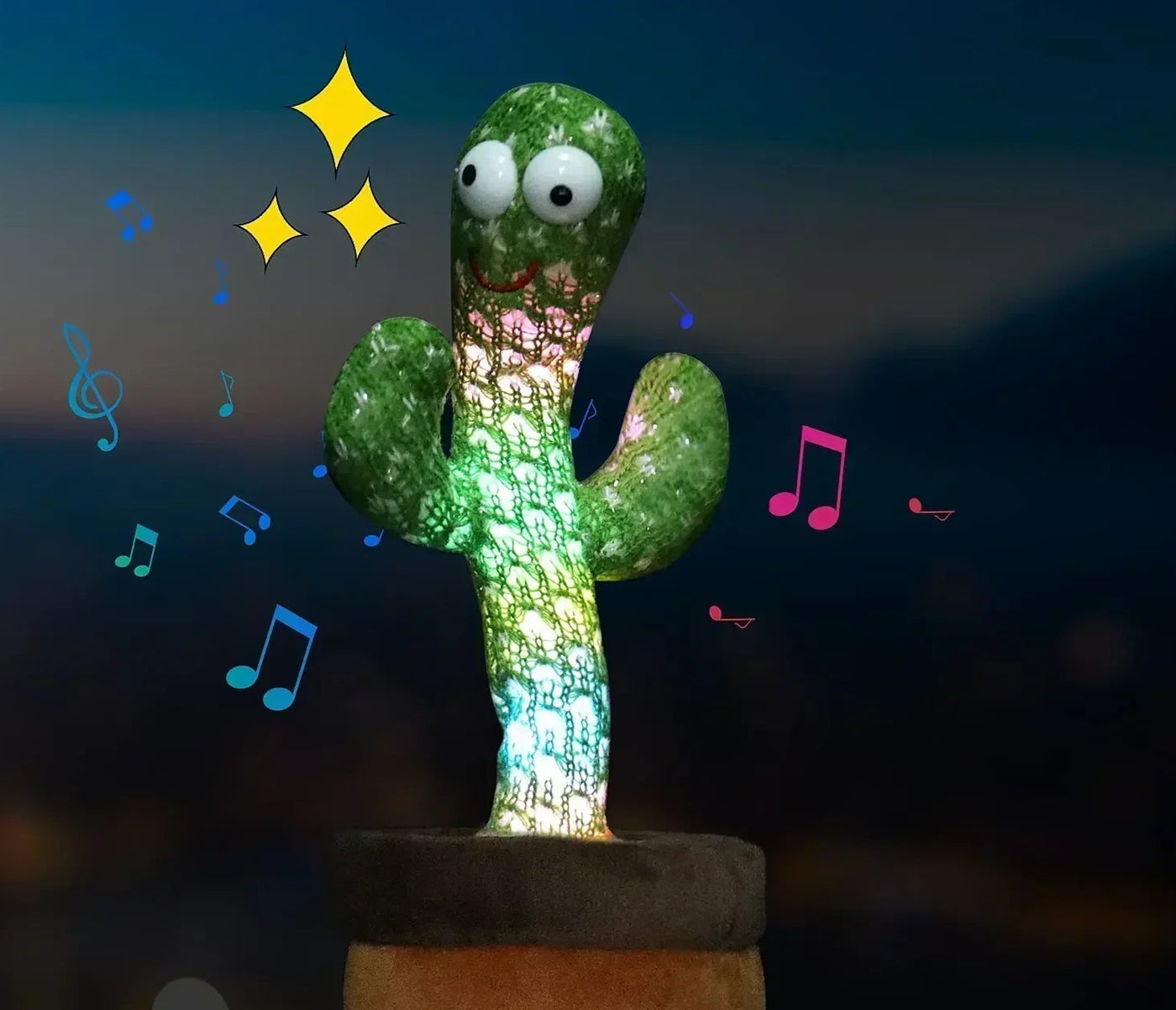 BARESY talking cactus plush for children- Musical Santa Toy glowing LED green cactus with googly eyes and musical notes