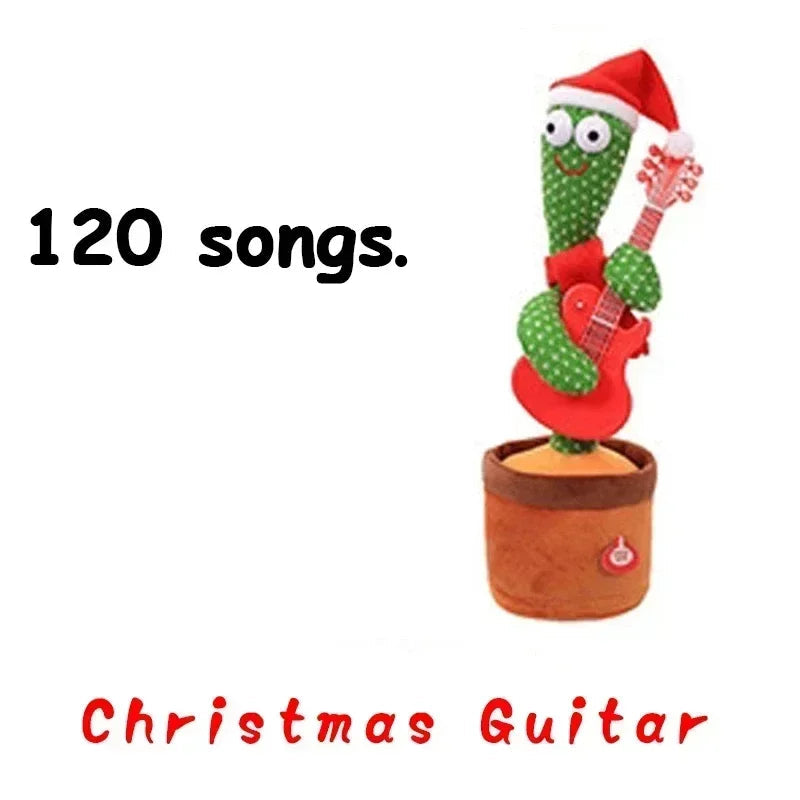 BARESY talking cactus plush for children- Musical Santa Toy wearing a Santa hat and playing a red guitar in a brown pot