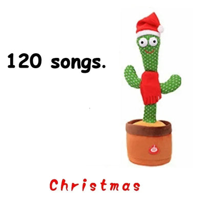 BARESY talking cactus plush for children- Musical Santa Toy green cactus in pot wearing Santa hat and scarf