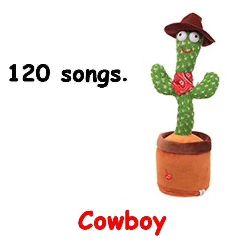 BARESY cowboy cactus in pot wearing hat and bandana singing 120 songs talking cactus plush for children- Musical Santa Toy