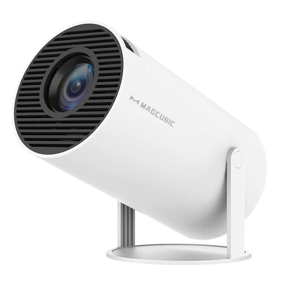 BARESY white cylindrical 4K outdoor home cinema projector on adjustable stand for backyard movie nights