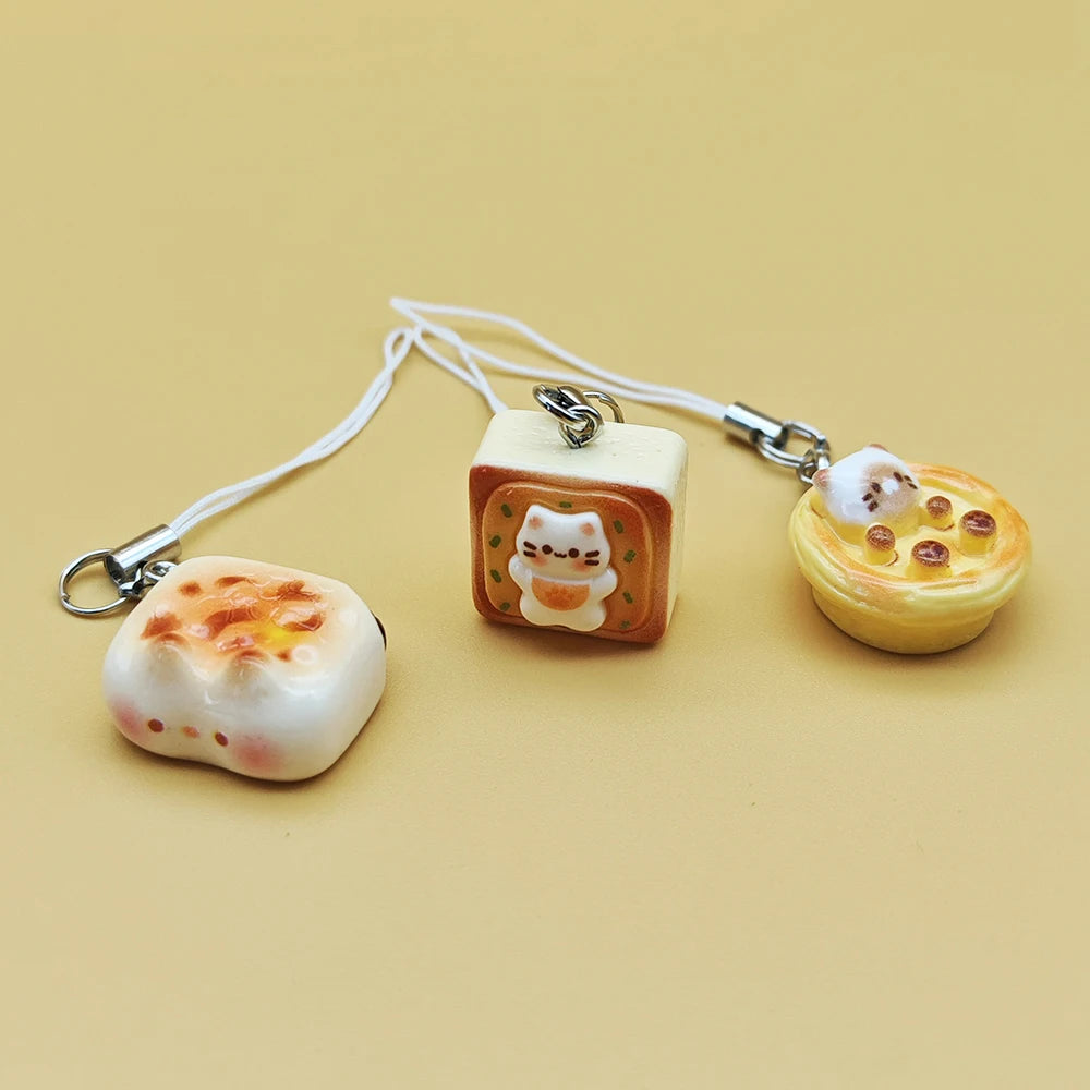 BARESY smartphone cat accessories three pastry cat phone charms with straps for hanging on phones