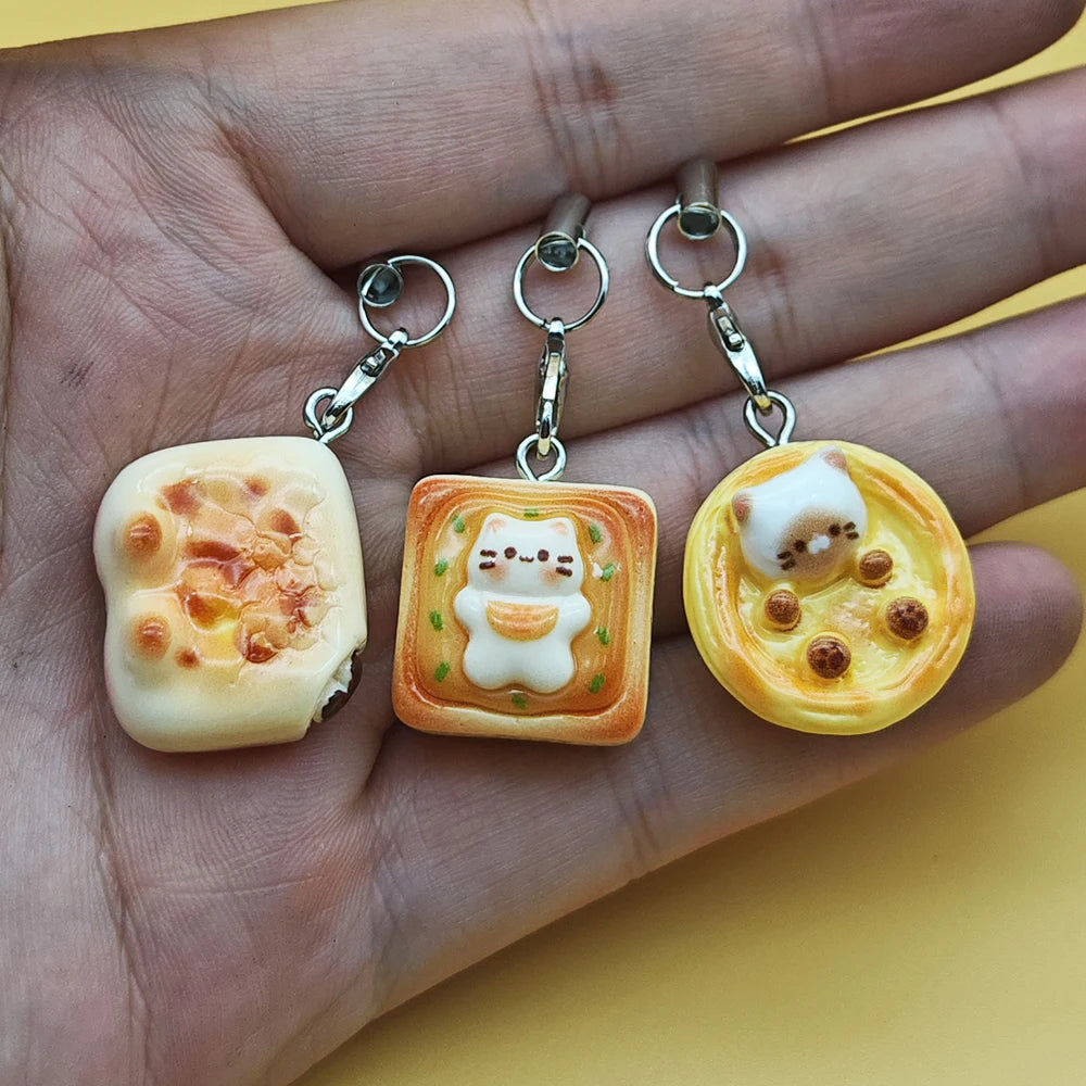 BARESY smartphone cat accessories three kawaii bread and pastry phone charms keychain set held in palm