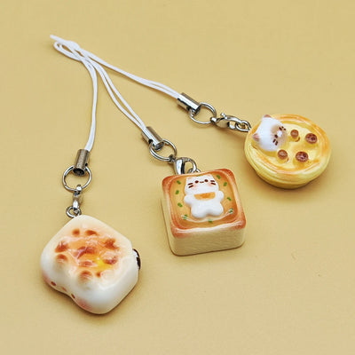 BARESY smartphone cat accessories pastry phone charms set with three cute cat bread straps for mobile