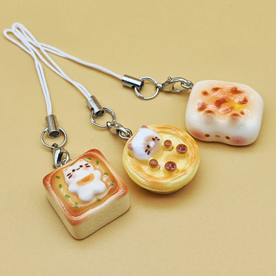 BARESY smartphone cat accessories set of three kawaii food charm phone straps with cat faces