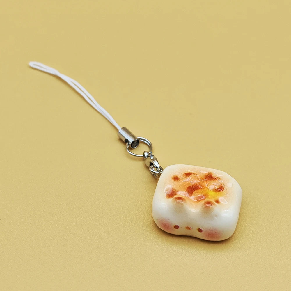 BARESY smartphone cat accessories phone charm strap shaped like a toasted bread pastry with metal clasp