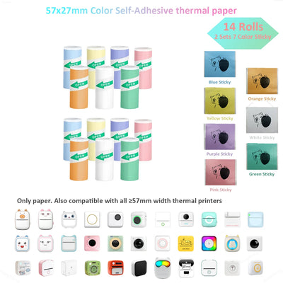 BARESY 57x27mm color mini printer sticker paper 14 rolls assorted pastel self adhesive thermal labels