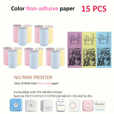 BARESY color mini printer sticker paper 15 pastel non adhesive rolls compatible with HD mini printers