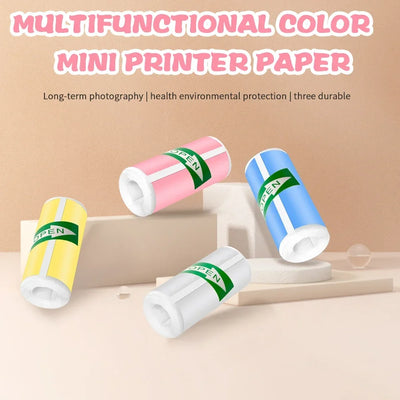 BARESY Fourniture colorful rolls of color mini printer sticker paper in yellow pink blue and white on beige display