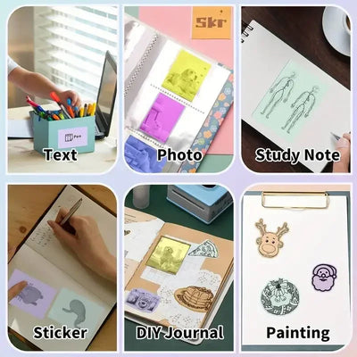 BARESY color mini printer sticker paper collage showing use for photos stickers study notes DIY journals