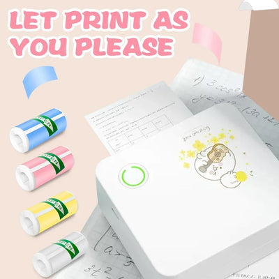 BARESY white mini printer printing cute sticker with rolls of color mini printer sticker paper in pastel colors and notes