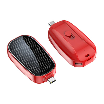 BARESY red compact solar charger with USB C plug and LED light emergency phone power bank 1200mAh