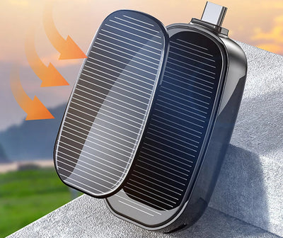 BARESY compact solar emergency phone power bank 1200mAh with foldable solar panels and USB C charging