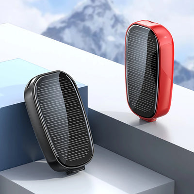 BARESY emergency phone power bank 1200mAh solar portable charger two oval units in black and red with solar panels