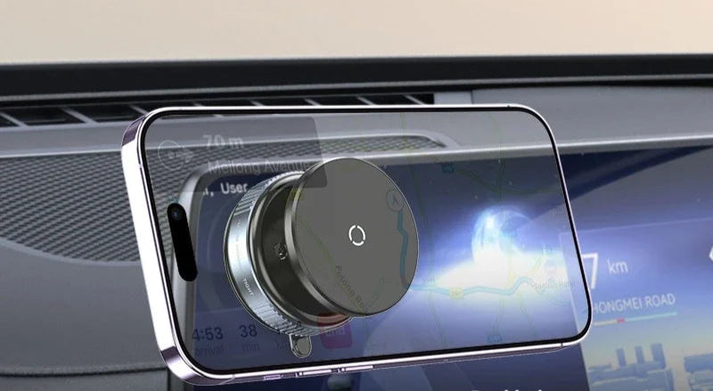 BARESY magnetic phone mount for car holding smartphone horizontally on round dashboard magnetic holder