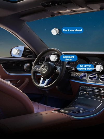 BARESY magnetic phone mount for car shown in luxury vehicle interior on windshield instrument cluster and passenger dash