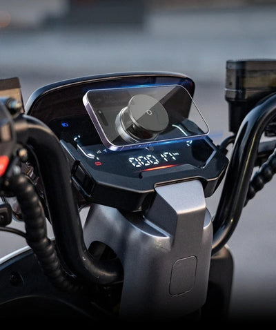 BARESY magnetic phone mount for car mounted on scooter dashboard holding smartphone with circular magnet