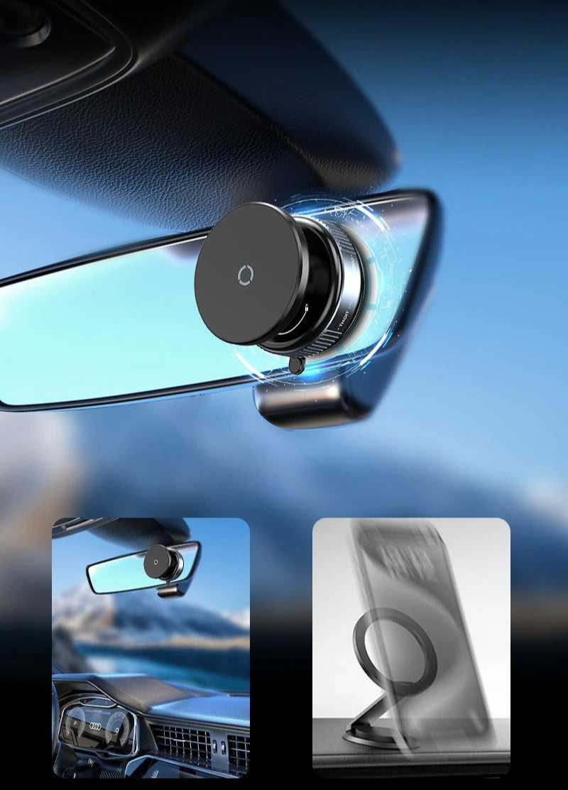 BARESY magnetic phone mount for car attached to rearview mirror black circular mount for hands free navigation