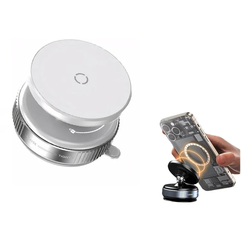 BARESY silver magnetic phone mount for car with round adjustable base and phone attachment demo