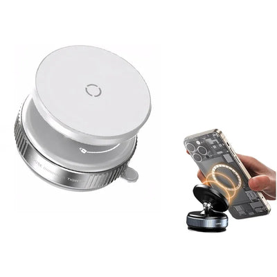 BARESY silver magnetic phone mount for car with round adjustable base and phone attachment demo