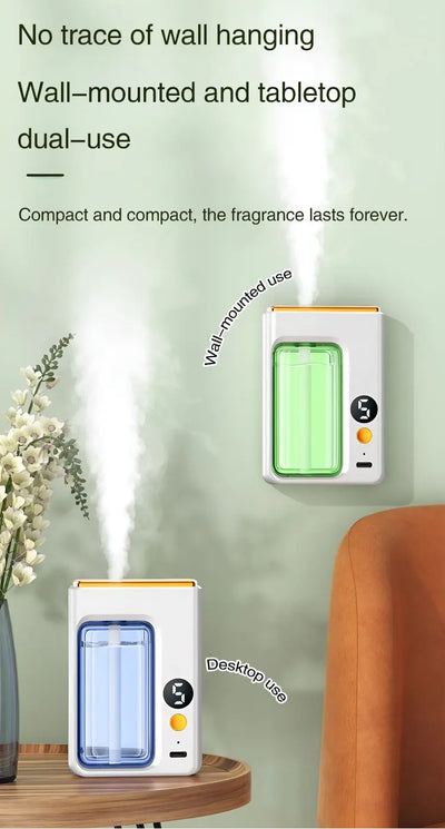 BARESY wall mounted and tabletop automatic aromatherapy diffuser for car with green and blue refill tanks