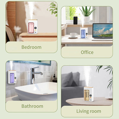 BARESY automatic aromatherapy diffuser for car shown in bedroom office bathroom and living room as portable scent device